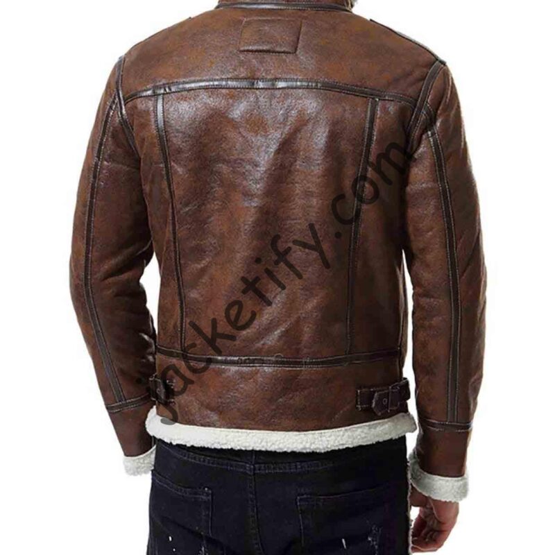 Men’s Motorcycle Distressed Brown Leather Shearling Bomber Jacket