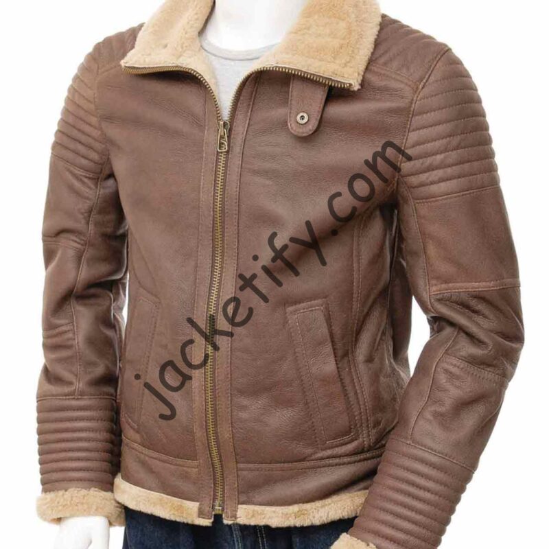 Men’s Padded Design Shearling Brown Leather Jacket