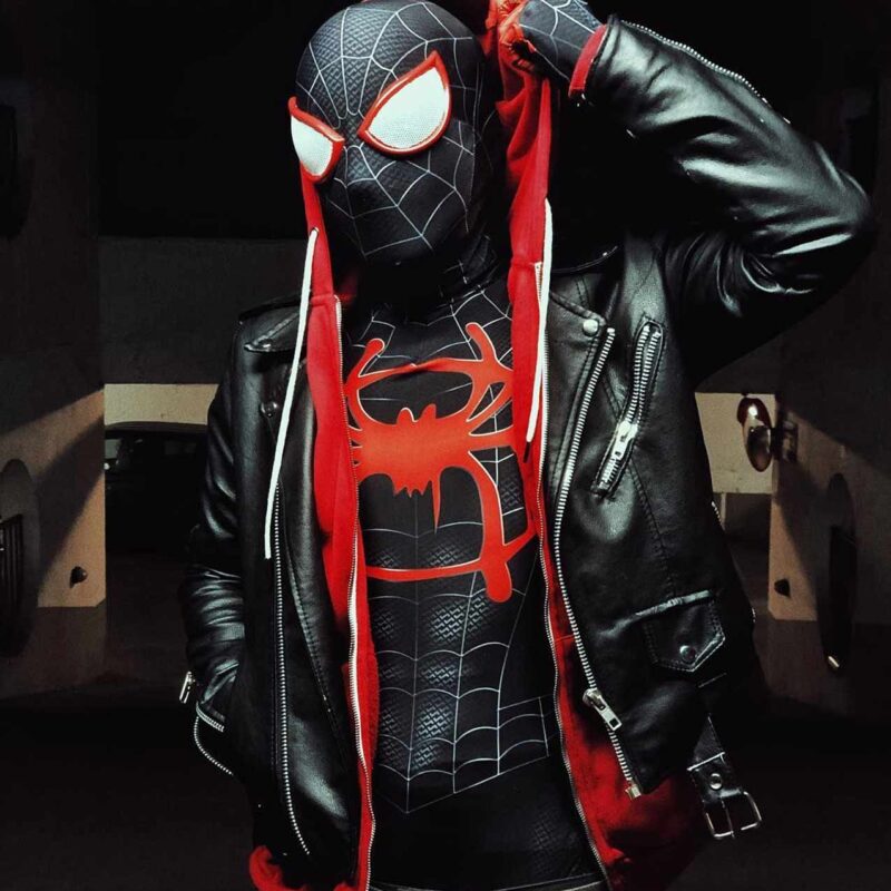 Spider‑Man Miles Morales Black Jacket with Red Hoodie