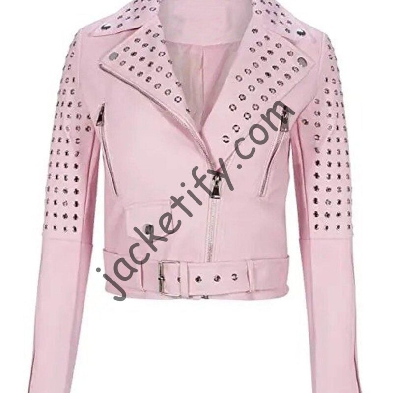 Girls5eva Busy Philipps Pink Studded Leather Jacket