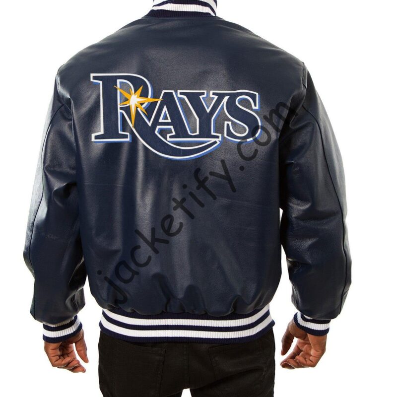Tampa Bay Rays Varsity Navy Blue Leather Jacket