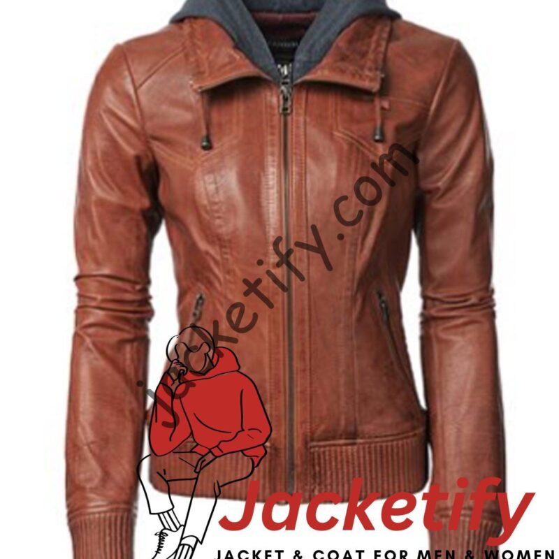 Arrow S02 Willa Holland Brown Leather Hooded Jacket