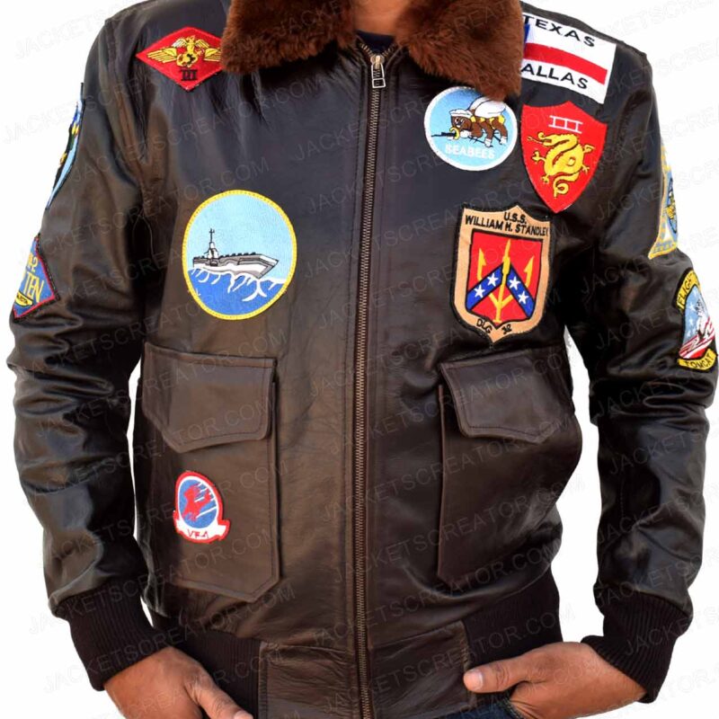 Tom Cruise Top Gun Leather Bomber Jacket with Removable Fur