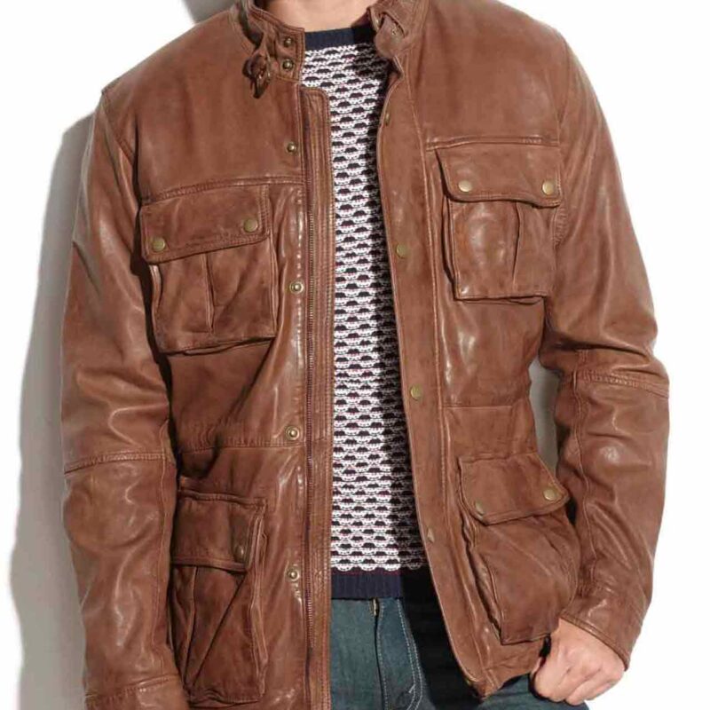 Men’s Motorcycle Four Pockets Vintage Brown Leather Jacket