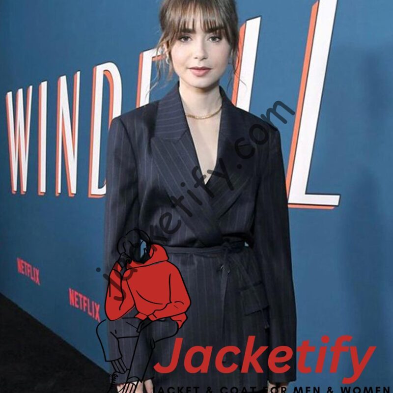 Lily Collins Windfall Premiere Blue Blazer