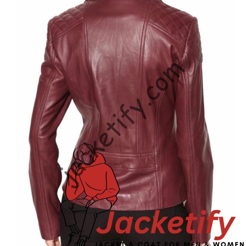 Women’s JC021 Motorcycle Asymmetrical Burgundy Leather Jacket