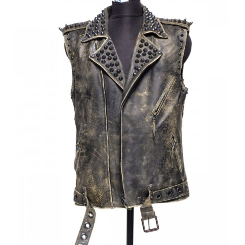 Women’s Spiked Distressed Leather Motorcycle Vest