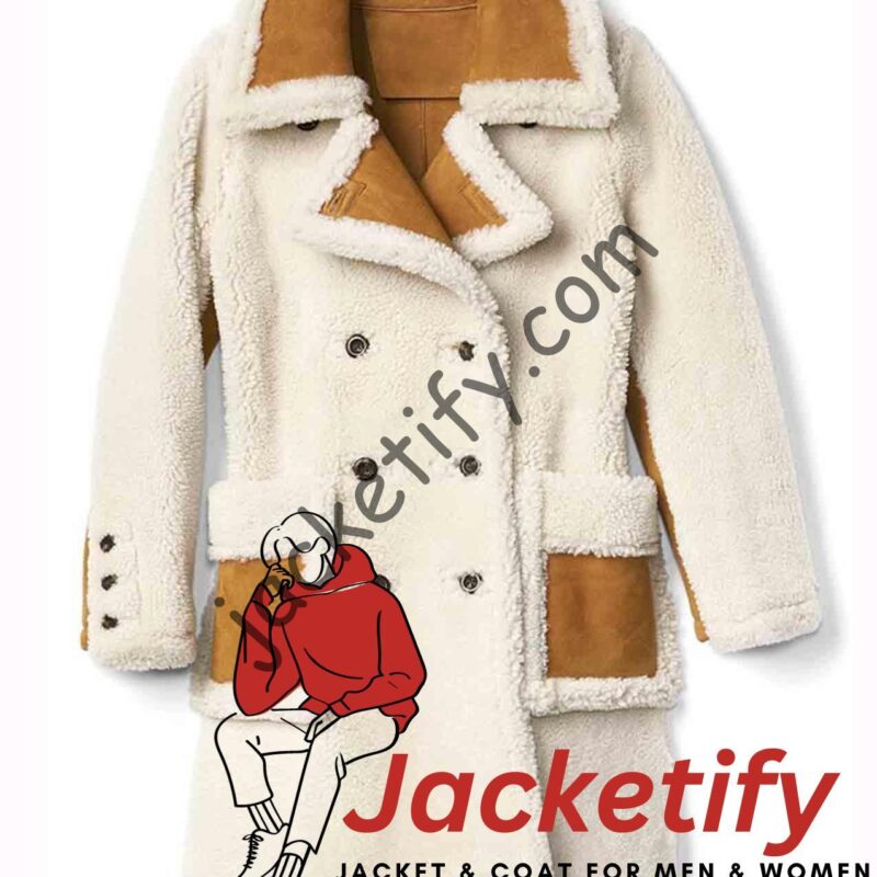 Women’s Double Breasted White Shearling Coat