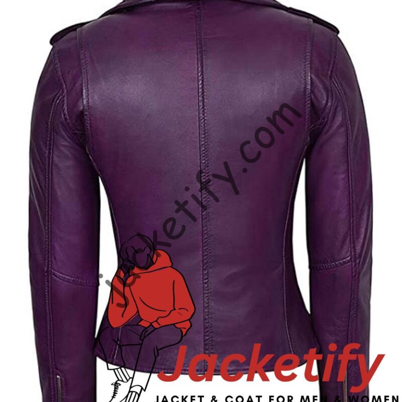 Women’s Purple Studded Biker Leather Jacket