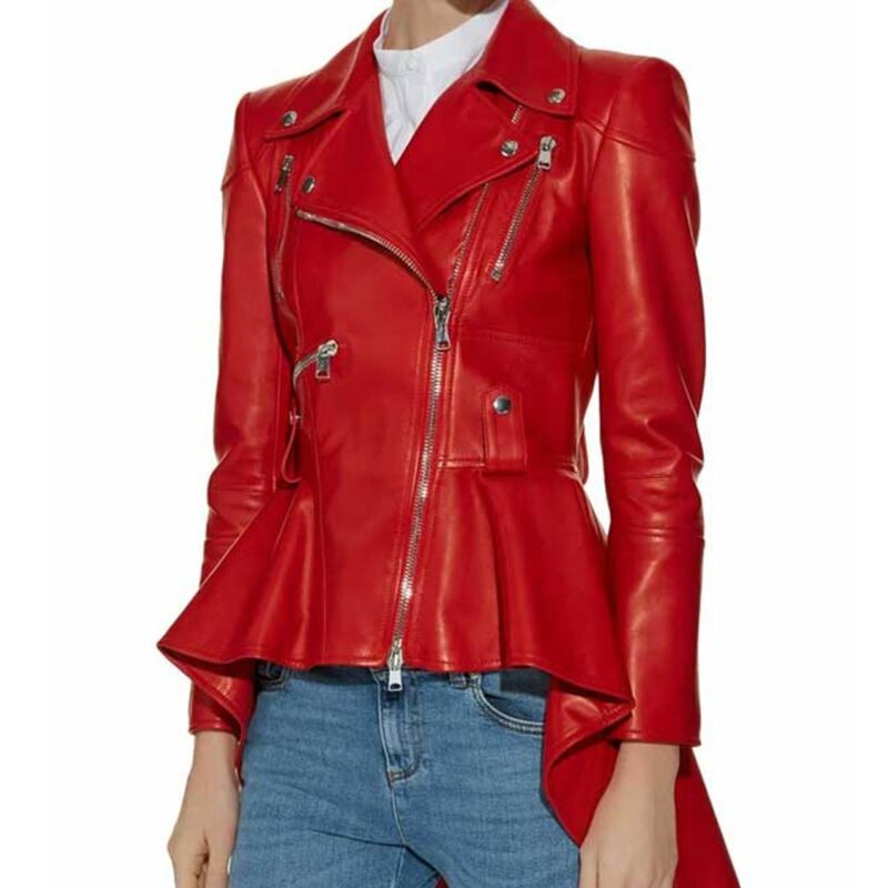 Women’s Peplum Biker Red Leather Jacket